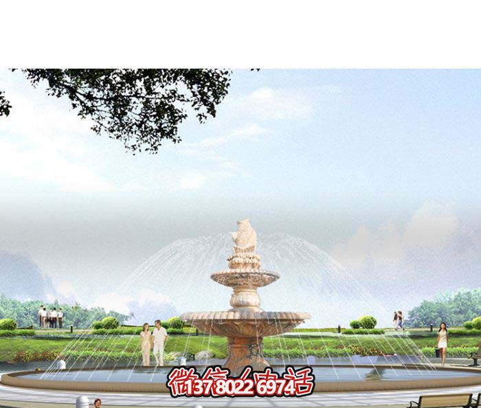 精美漢白玉噴泉，石雕鯉魚雕塑擺放