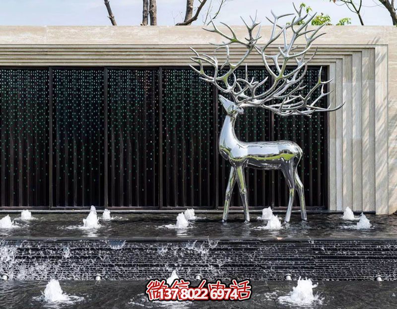 不銹鋼雕刻梅花鹿噴泉，打造公園景區創意噴泉