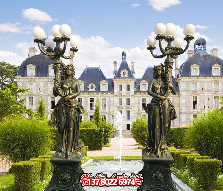 西方風格別墅景觀裝飾，銅雕女性雕塑