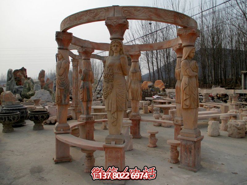 歐式涼亭，圓形露天人物石柱擺放城市廣場裝飾