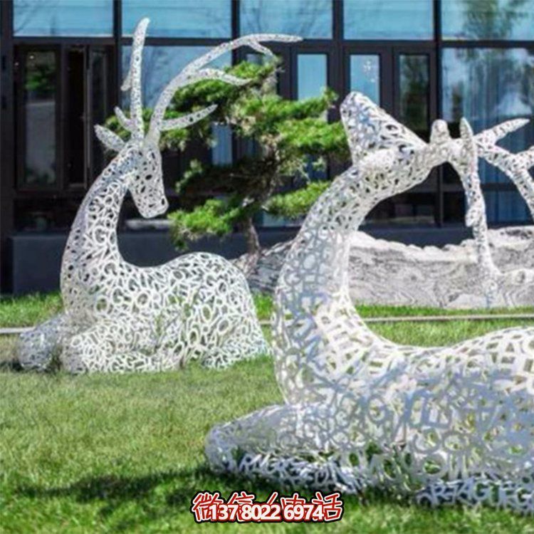 不銹鋼梅花鹿景觀(guān)雕塑擺件