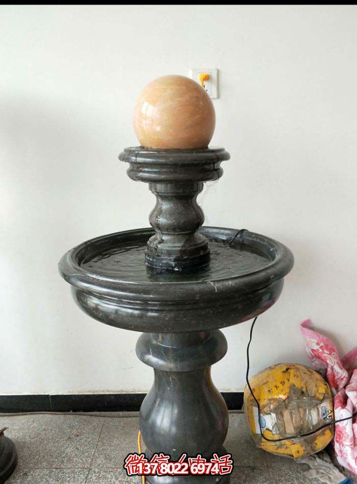 精美大理石黑色小型室內(nèi)風(fēng)水球石雕