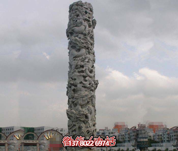 龍柱雕塑-廣場(chǎng)景觀仿古鏤空盤(pán)龍柱石雕