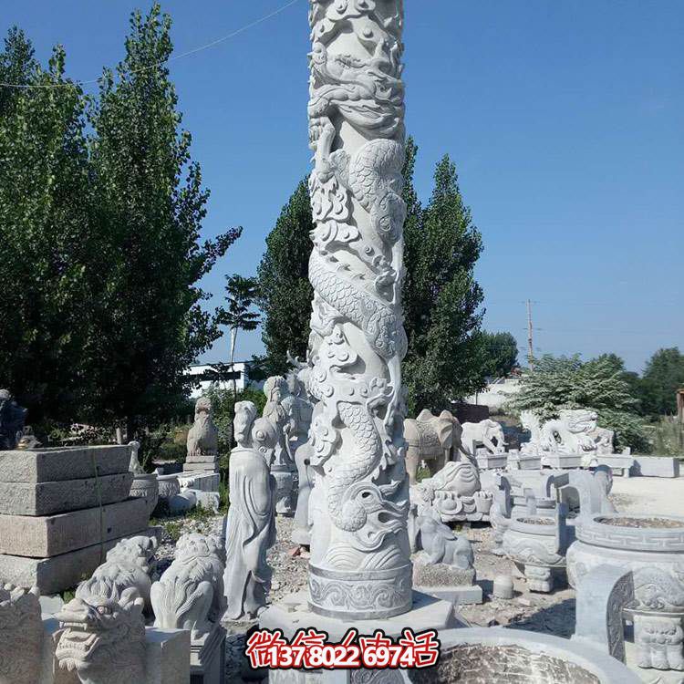 大理石石雕盤(pán)龍戶(hù)外廣場(chǎng)大型龍柱雕塑