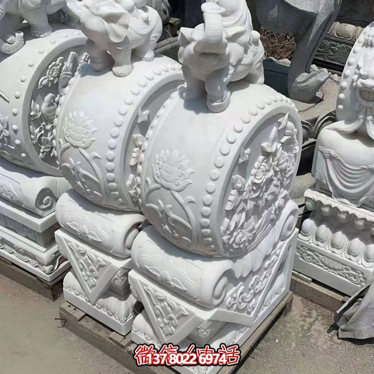 庭院門(mén)口漢白玉大理石石雕大象抱鼓石雕塑